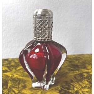 Lampe Berger Ruby Red Art Glass Catalytic Fragrance Lamp Silver Lattice Cap